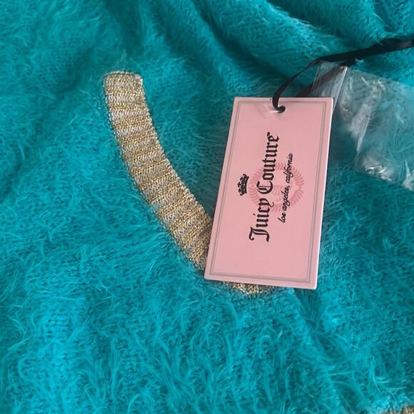 JUICY COUTURE Sweater Crop Shirt XL Eye Lash Sweater Ceramic Blue Lagoon Gold - Picture 4 of 6